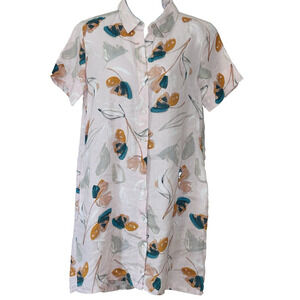 Rachel Zoe Linen Floral Shirtdress Size S Pink Short Sleeves Pockets Lightweight